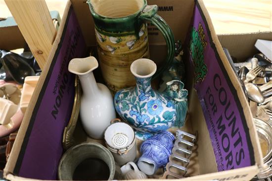 A group of mixed ceramics and metalware